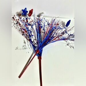 Floral Picks Set 2 Decor Metallic Glitter American Flag July 4 USA Stars RWB NEW